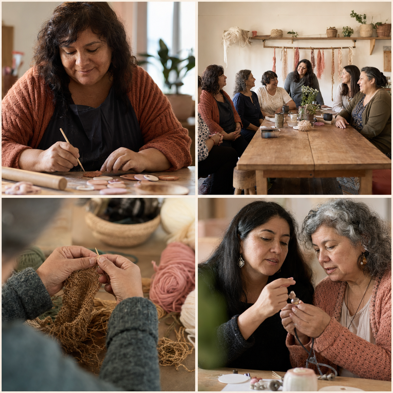 Mujeres compartiendo y creando en talleres comunitarios